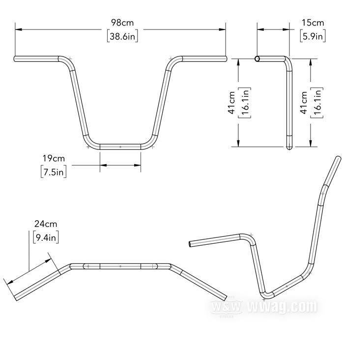 Manubrio »Apehanger più alto« di Fehling; acciaio, cromato, zigrinato; Ø 1”; passaggio cavi: senza cavature; certificato; peso lordo: 2.7 kg