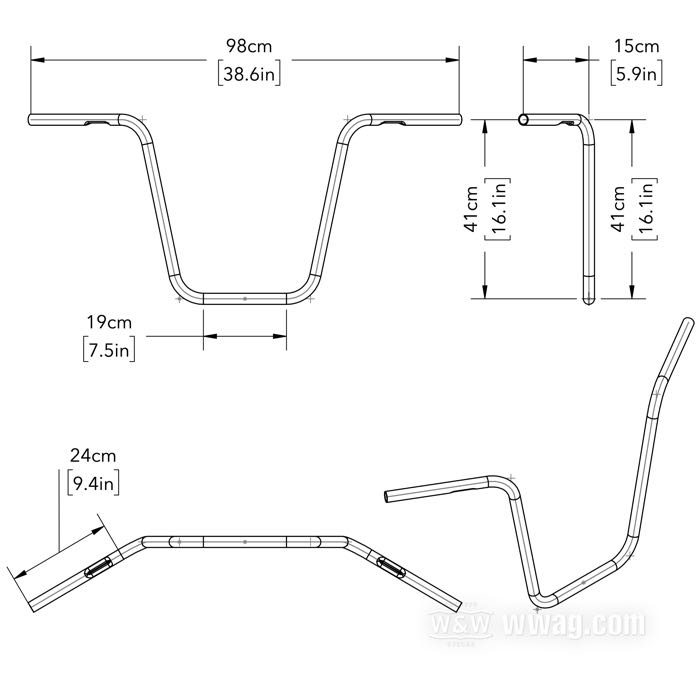 Guidon »Apehanger plus haut« de Fehling; acier, chromé, moleté; Ø 1”; passage du faisceau: avec empreintes; certifié; poids brut: 2.7 kg