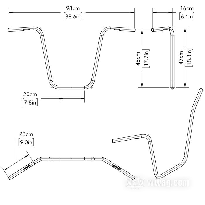 Manubrio »Apehanger ancora più alto« di Fehling; acciaio, nero, rivestito a polvere, zigrinato; Ø 1”; passaggio cavi: con cavature; certificato; peso lordo: 2.8 kg