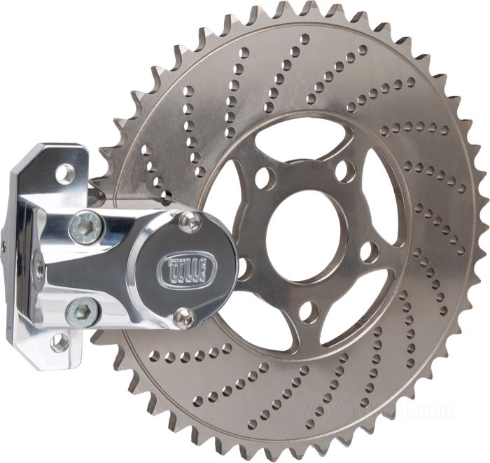 Ritzelbremse von Tolle; für 14 mm Hauptbremszylinder; Edelstahl / Billet-Aluminium; erforderliche Bremsflüssigkeit: DOT 4 oder 5; Innen-Ø: 50 mm; Anzahl der Zähne: 48; Teilung: 530 (5/8” x 3/8”); mit gelochter Bremsscheibe und poliertem Bremssattel; Schweden; Bruttogewicht: 4.19 kg