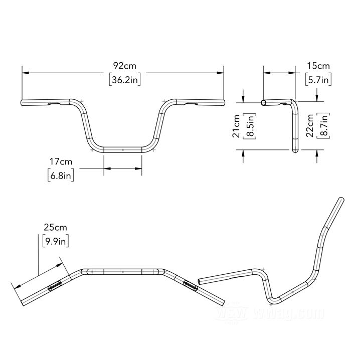 Manillar »Apehanger« de TRW; acero, cromado; Ø 1”; colocación del mazo de cables: con acanaladura; con la homologación nacional de Alemania; peso bruto: 1.26 kg
