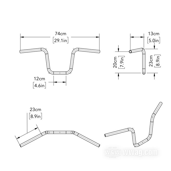 Manubrio »Apehanger Mini« di V-Team; acciaio inox, lucidato, zigrinato; Ø 1”; passaggio cavi: senza cavature; certificato; Germania; peso lordo: 1.35 kg