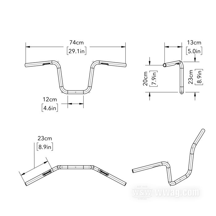 Lenker »Apehanger Mini« von V-Team; Edelstahl, poliert, mit Rändel; Ø 1”; Kabelführung: mit Kabelsicken; mit Teilegutachten; Deutschland; Bruttogewicht: 1.39 kg