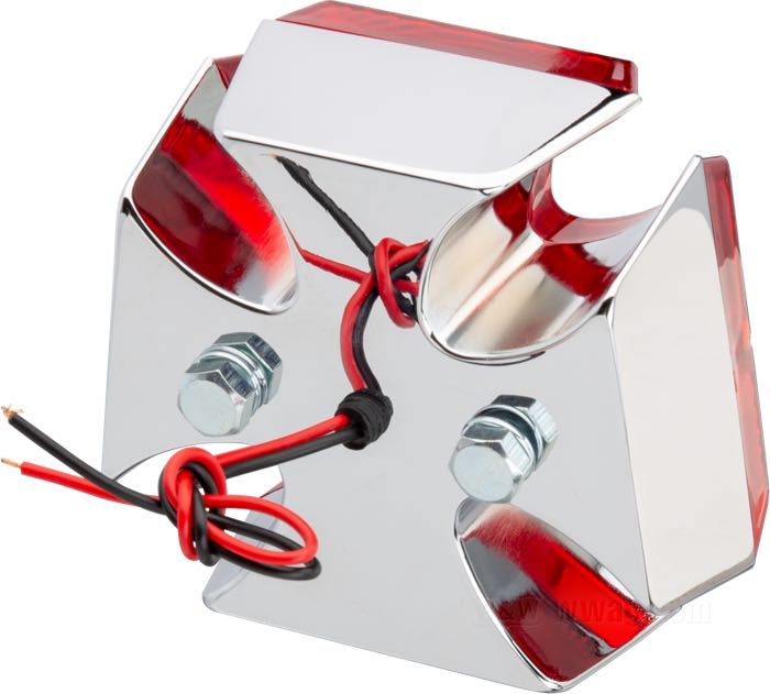 Rücklicht »Malteserkreuz«; Aluminiumguss, verchromt; Glühlampen-Typ: P21/5W; 12 V; Sockel: BAY15d; mit Bremslicht; mit Kennzeichenbeleuchtung; ohne Kennzeichenhalter; Bruttogewicht: 500 g