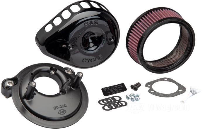 Air cleaner »Mini Teardrop« by S&S; fits Sportster EFI 2007-2019; cast aluminum, gloss black; W x H x D: 200 x 160 x 62 mm; with K&N air cleaner element; USA; gross weight: 1.28 kg