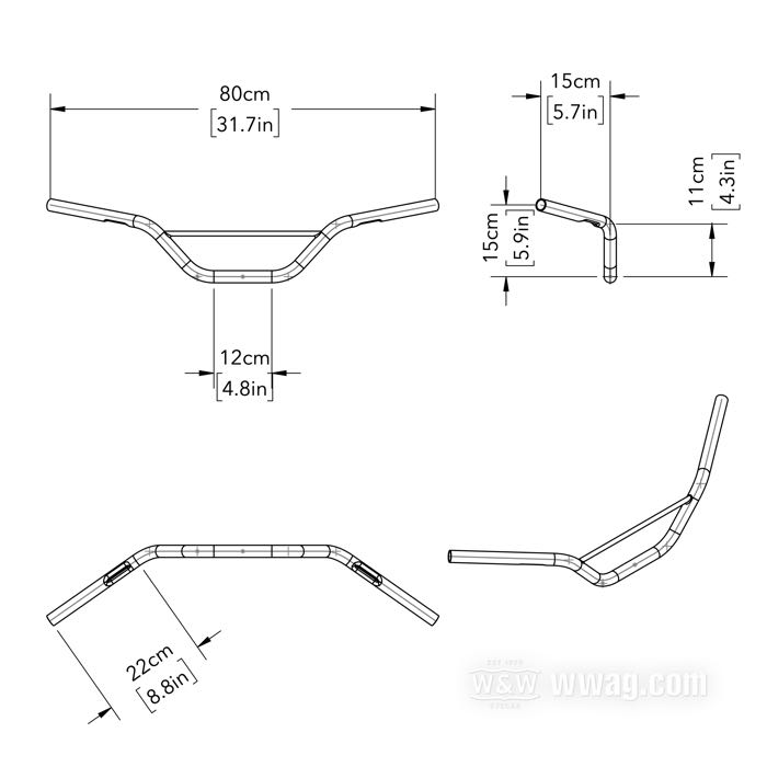 Handlebar »Baja 13« by Bates; steel, bare; Ø 1”; wire routing: W2 with dimples (1982→); wall thickness: 2 mm; with parts certificate; Germany; gross weight: 1.8 kg