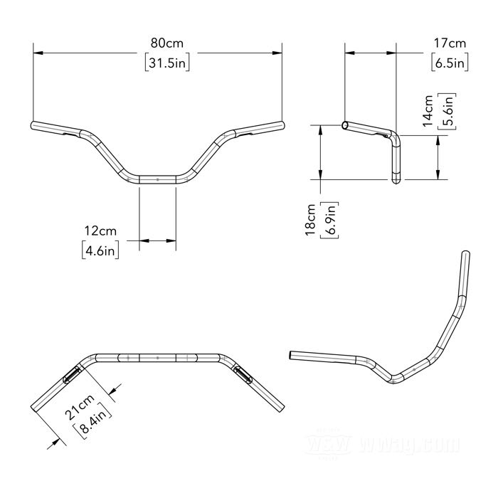 Handlebar »Glendale« by Bates; steel, black, powder-coated; Ø 1”; wire routing: W2 with dimples (1982→); wall thickness: 3 mm; with parts certificate; Germany; gross weight: 1.16 kg