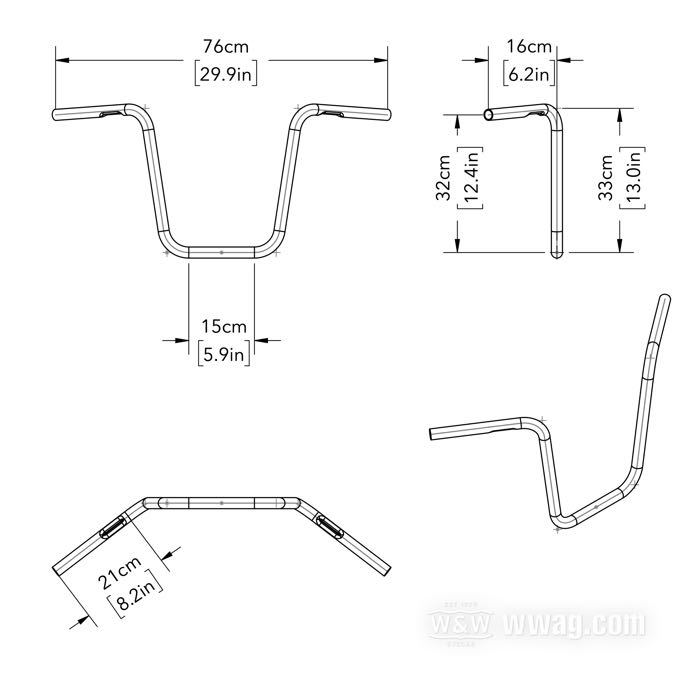 Handlebar »Long Beach« by Bates; steel, chrome-plated; wire routing: W2 with dimples (1982→); wall thickness: 3 mm; with parts certificate; Germany; gross weight: 1.97 kg