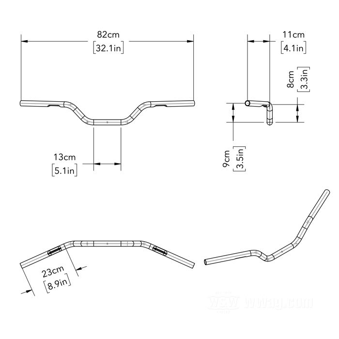 Manillar »Palmdale« de Bates; acero, cromado; Ø 1”; colocación del mazo de cables: con acanaladura; espesor de pared: 3 mm; certificado; Alemania; peso bruto: 1.5 kg