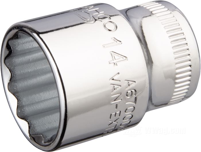 Socket by Bahco; steel, chrome-plated; metric; drive: 1/4”; 12-point; size: 14 mm; Spain; gross weight: 26 g