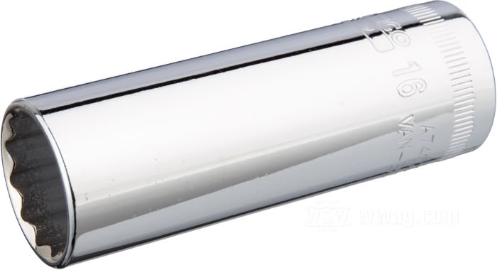 Bussola di Bahco; acciaio, cromato; lunghezza: 63.3 mm; metricho; attacco: 3/8”; dodecagonale; misura metrica: 16 mm; Spagna; peso lordo: 94 g