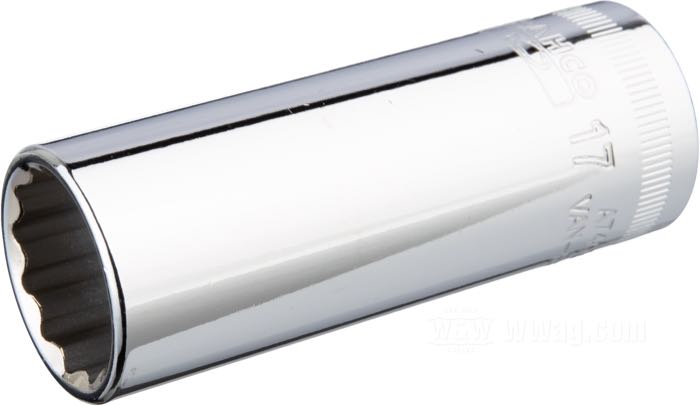 Bussola di Bahco; acciaio, cromato; lunghezza: 63.3 mm; metricho; attacco: 3/8”; dodecagonale; misura metrica: 17 mm; Spagna; peso lordo: 120 g