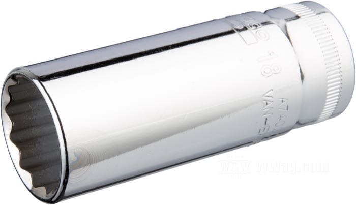 Bussola di Bahco; acciaio, cromato; lunghezza: 63.3 mm; metricho; attacco: 3/8”; dodecagonale; misura metrica: 18 mm; Spagna; peso lordo: 121 g