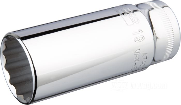 Bussola di Bahco; acciaio, cromato; lunghezza: 63.3 mm; metricho; attacco: 3/8”; dodecagonale; misura metrica: 19 mm; Spagna; peso lordo: 128 g