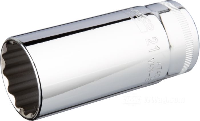 Bussola di Bahco; acciaio, cromato; lunghezza: 63.3 mm; metricho; attacco: 3/8”; dodecagonale; misura metrica: 21 mm; Spagna; peso lordo: 137 g