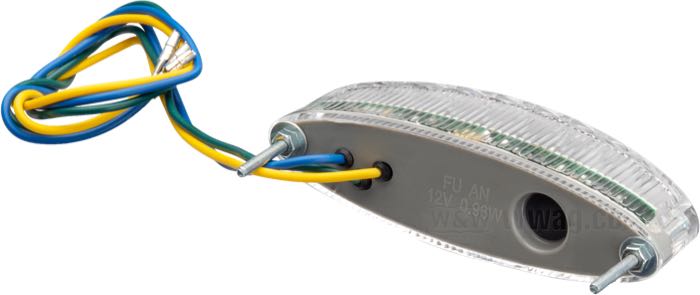 Piloto trasero »Lizard Eye«; plástico, claro; A x A x F: 107 x 29 x 32 mm; tipo de bombilla: LED; 12 V; 1 W; sin bloque de montaje; sin carcasa; con iluminación de matrícula; sin soporte de matrícula; homologado E4 y E9; peso bruto: 100 g