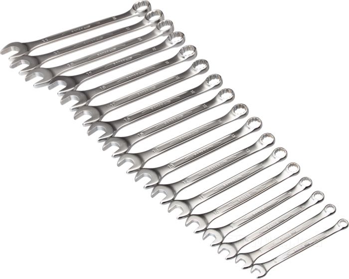 Ringmaul-Schlüsselsatz von Bahco; Stahl, verchromt / satiniert; Nettogewicht: 1615 g; 17-teilig; Größe: 6 mm / 7 mm / 8 mm / 9 mm / 10 mm / 11 mm / 12 mm / 13 mm / 14 mm / 15 mm / 16 mm / 17 mm / 18 mm / 19 mm / 20 mm / 21 mm / 22 mm; mit Etui; Spanien; Bruttogewicht: 1.85 kg