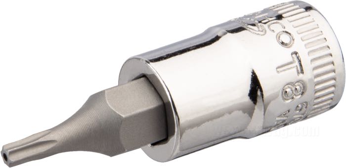 Vaso de Bahco; para Torx head bolts; acero, cromado; unión: 1/4”; Torx; tamaño TORX: T8; Francia; peso bruto: 18 g