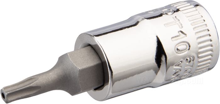 Socket by Bahco; for Torx head bolts; steel, chrome-plated; drive: 1/4”; Torx; bit-size TORX: T10; France; gross weight: 18 g