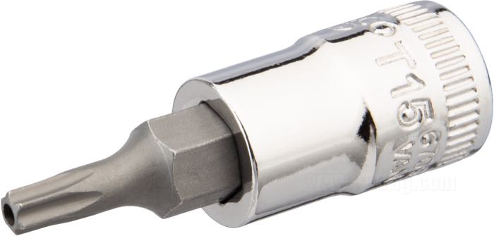 Socket by Bahco; for Torx head bolts; steel, chrome-plated; drive: 1/4”; Torx; bit-size TORX: T15; France; gross weight: 18 g