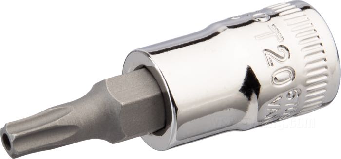 Socket by Bahco; for Torx head bolts; steel, chrome-plated; drive: 1/4”; Torx; bit-size TORX: T20; France; gross weight: 18 g