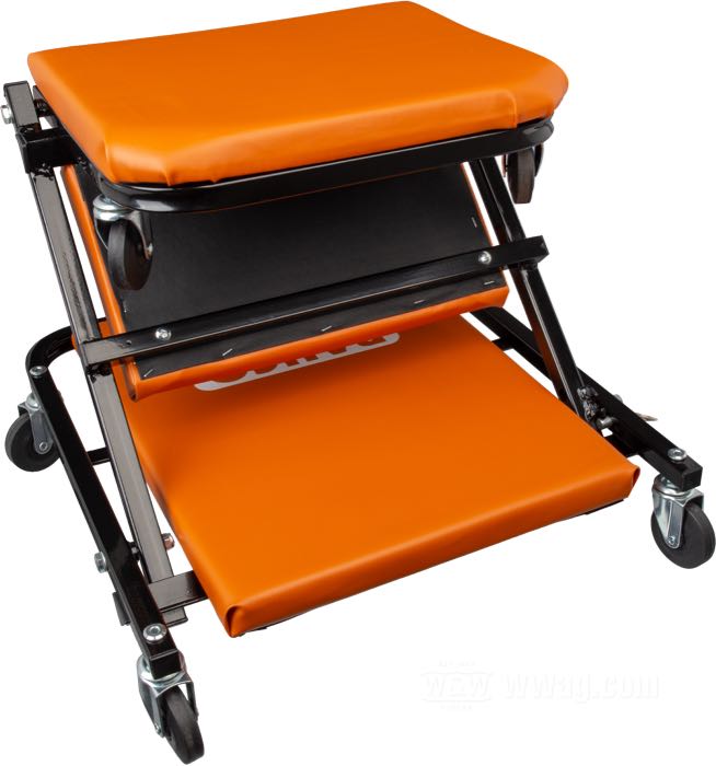 Sgabello e carello sottoventtura di Bahco; acciaio, arancione, rivestito a polvere; L x L x A: 102 x 48 x 13 cm; peso lordo: 9 kg