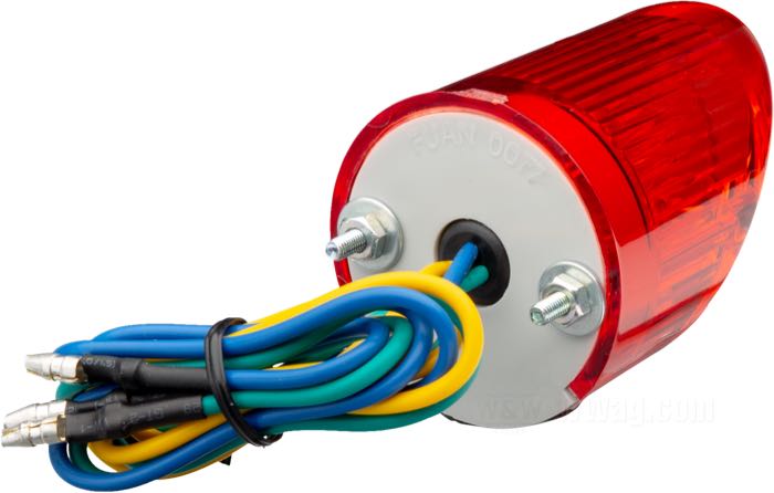 Rücklicht »Shark Nose«; Kunststoff / Acrylglas, rot; Länge: 56 mm; Ø 43 mm; Glühlampen-Typ: LED; 12 V; 2 W; mit Bremslicht; ohne Gehäuse; mit Kennzeichenbeleuchtung; E9 geprüft; Bruttogewicht: 100 g