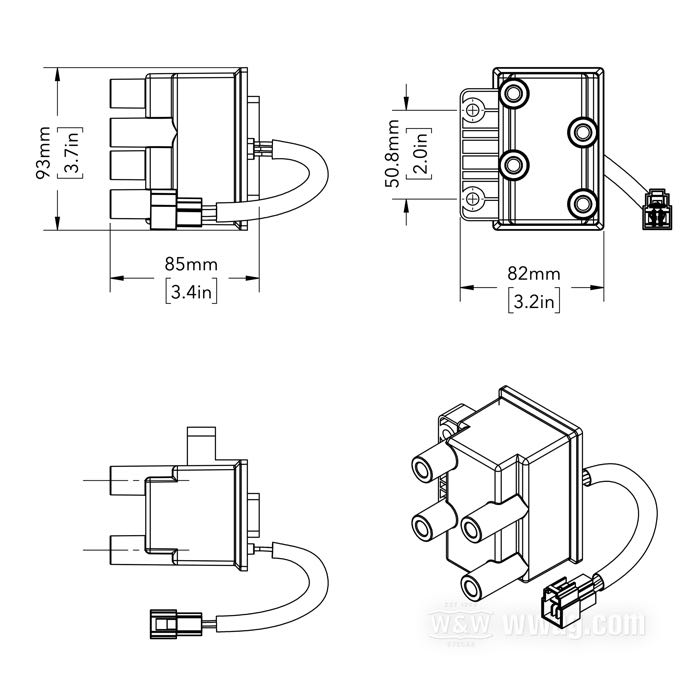 Ignition coil »2 in 1« by Dynatek; black; use with 12 V; primary resistance: 2 x 3 Ω; single fire - dual plug; high tens. tower(s): four; gross weight: 870 g