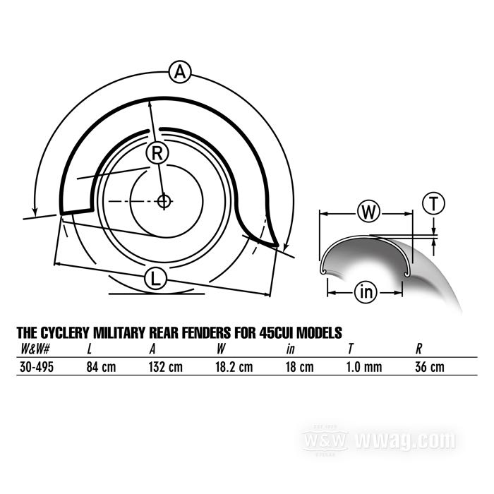 Garde-boue arrière »Military« de The Cyclery; adaptable à modèles W 750cc 1940-1952; acier, naturel; remplace OEM HD 3710-40M, 3710-41M et 3710-42M; Europe; poids brut: 4.48 kg