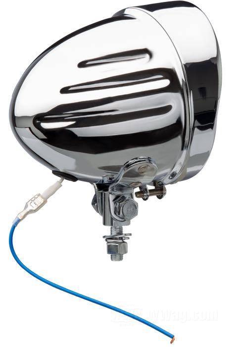 Phare additionnel complet »Grooved«; acier, chromé; longueur: 122 mm; Ø 122 mm; pour optique (Ø): 4-1/2”; type ampoule: H3; 12 V; 55 W; culot: PK22s; avec ampoule 12 V; avec le support; homologué E4; poids brut: 700 g