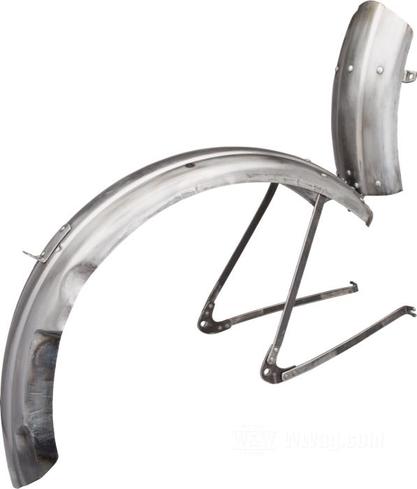Rear fender by The Cyclery; fits V models 1930-1933; sheet steel, bare; replaces OEM HD 3709-30; Europe; gross weight: 3.7 kg