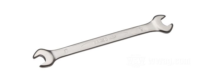 Open end wrench by Bahco; chrome-vanadium steel, satin finish; metric; size: 8 mm x 9 mm; Spain; gross weight: 27 g