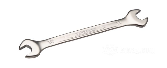 Open end wrench by Bahco; chrome-vanadium steel, satin finish; metric; size: 10 mm x 11 mm; Spain; gross weight: 47 g
