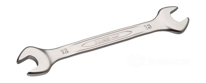 Open end wrench by Bahco; chrome-vanadium steel, satin finish; metric; size: 12 mm x 13 mm; Spain; gross weight: 76 g