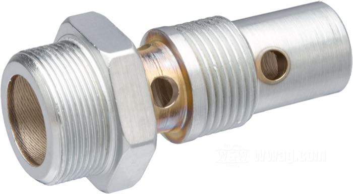 Kit di conversione di Bates; per Rubinetto benzina; atto per Big Twins e 45”/750 cc Sidevalves 1940-1965; acciaio, argento, rivestito IVD alluminio; rubinetto necessario: M22 x 1; filettatura: 11/16”-24 / 3/4”-18; rubinetto necessario: M22 x 1; Germania; AVVERTENZA: Il tubicino d'ottone della riserva del rubinetto benzina va scorciato.; peso lordo: 100 g