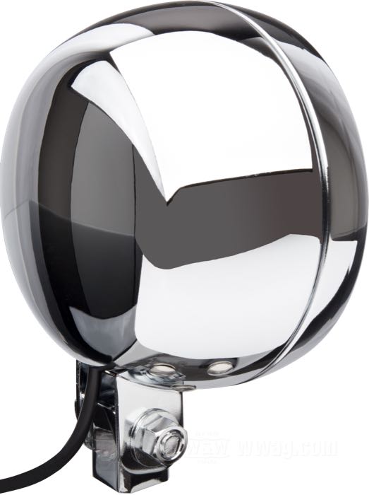Headlight complete »Capsule-120« by Daytona; steel, chrome-plated; depth: 95 mm; Ø 134 mm; bulb type: LED; 12 V; 22W/22W + 2 W; with insert; with mounting block; with position light function; E6 approved; gross weight: 995 g