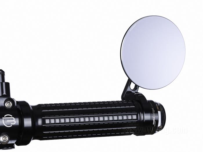 Rückspiegel »mo.view spy« von motogadget; Aluminium / Edelstahl, schwarz eloxiert; für Lenker-Ø: 22 mm / 1 ”; Montageposition: links oder rechts; Maße Spiegelglas B x H: 76 mm; Länge Spiegelarm: 61 mm; ohne Prüfzeichen; Deutschland; Bruttogewicht: 160 g
