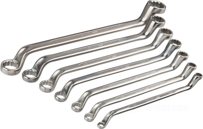 Doppelring-Schlüsselsatz von Bahco; Chrom-Vanadium-Stahl, satiniert; Zollgröße; 7-teilig; Größe Zoll: 1/4” x 5/16” / 5/16