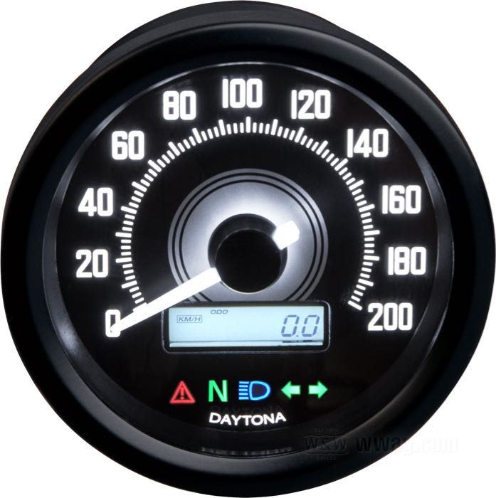Elektronischer Tachometer »Velona 60« von Daytona; Edelstahl, mattschwarz; Tiefe: 45 mm; Ø 60 mm; Zifferblatt: schwarz; 12 V; mit Halter, Kleinteilen und Bedienungsanleitung; Bruttogewicht: 350 g