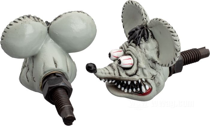 Viti »Rat Fink« di Mooneyes; per Targa; plastica / acciaio, grigio(a); L x A x P: 34 x 34 x 34 mm; filettatura: M6; con prigionieri filettati M6 e dadi; peso lordo: 50 g