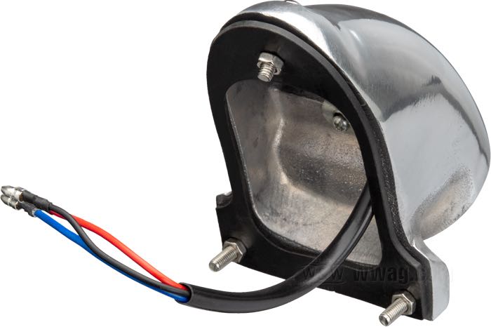Taillight »Early Sparto«; cast aluminum, polished; length x width: 122 x 63.5 mm; Ø 63 mm; bulb type: P21/5W; 12 V; socket: BAY15d; with stop light; with license illumination; with license bracket; with fastening screws and mounting pad; gross weight: 700 g