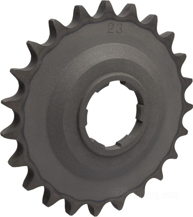 Offset sprocket; for 4-speed Big Twin; steel; offset: 6.5 mm; number of teeth: 23; pitch: 530 (5/8” x 3/8”); gross weight: 500 g