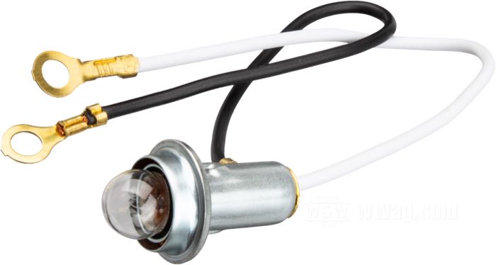 Culot d‘ampoule; pour Voyant de contrôle / Compteur / Compte-tours; s'adapte à trous Ø 5/8”; la manche est pressée; acier; avec ampoule 6 V; culot: BA9s; avec deux fils de connection; remplace OEM HD 71166-73; poids brut: 15 g