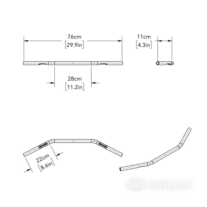 Handlebar »Drag Bar Medium« by TRW; steel, chrome-plated; Ø 1”; wire routing: W2 with dimples (1982→); with parts certificate; gross weight: 950 g