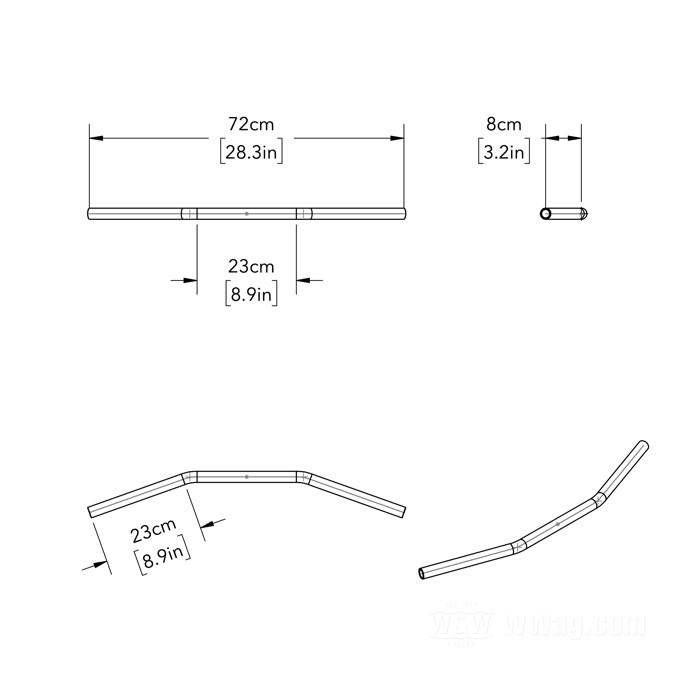 Handlebar »Drag Bar« by V-Team; stainless steel, polished; Ø 1”; wire routing: W1 plain, without dimples (→1981); with parts certificate; gross weight: 990 g