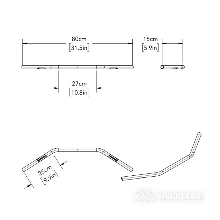Handlebar »Drag Bar wide 35°« by Fehling; steel, chrome-plated; Ø 1”; wire routing: W2 with dimples (1982→); wall thickness: 2 mm; with parts certificate; Germany; gross weight: 900 g
