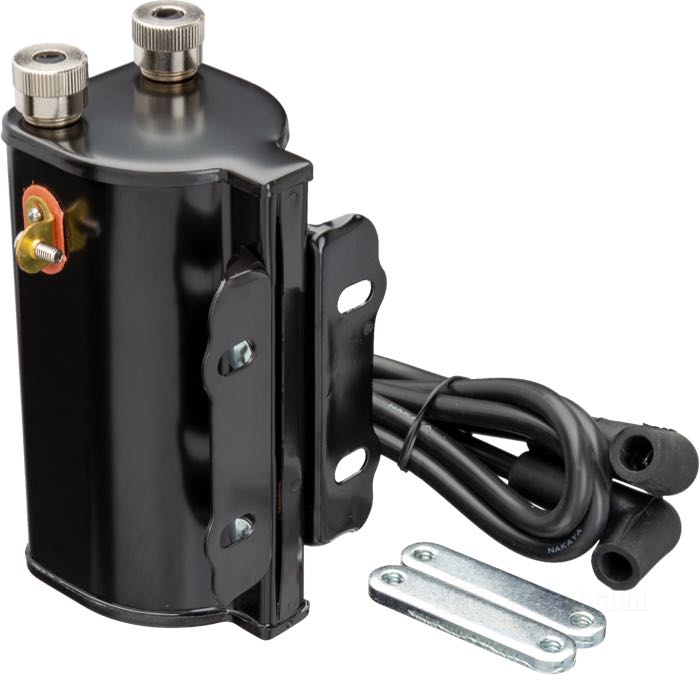 Ignition coil; for Circuit breaker points; fits models 1930-1947; black; use with 6 or 12 V; primary resistance: 2.0 Ω ± 0.2 Ω; dual fire - single plug; with wires and packing nuts; replaces OEM HD 31602-37; gross weight: 1.29 kg