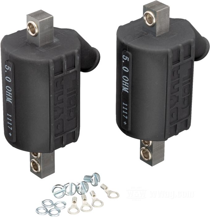 Ignition coil »Core Mount« by Dynatek; for Circuit breaker points; for Dyna S ignition system; black; use with 12 V; primary resistance: 5 Ω; single fire - single plug; high tens. tower(s): one per coil; gross weight: 950 g