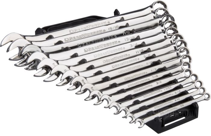 Set chiavi combinate di GearWrench; acciaio, cromato; in pollici (SAE); 15 pezzi; misura pollici: 1/4” / 9/32” / 5/16” / 11/32” / 3/8” / 7/16” / 1/2” / 9/16” / 5/8” / 11/16” / 3/4” / 13/16” / 7/8” / 15/16” / 1”; Cina; peso lordo: 2.8 kg