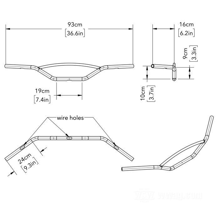 Handlebar »New Hollywood« by Paughco; steel, chrome-plated; Ø 1”; wire routing: W4 custom oval hole; USA; gross weight: 2 kg